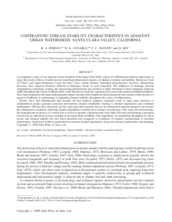 (PDF) Contrasting stream stability characteristics in adjacent urban ...