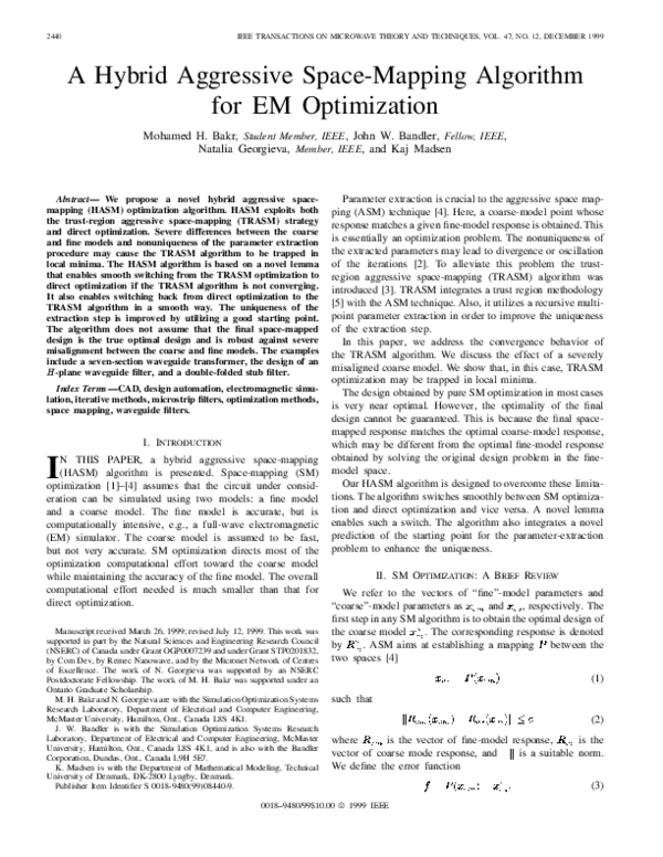 (PDF) A trust region aggressive space mapping algorithm for EM optimization
