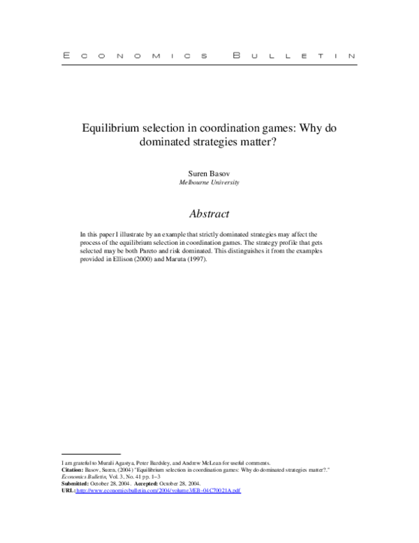 (PDF) Equilibrium selection in coordination games: Why do dominated ...