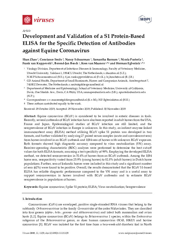 (PDF) Development and Validation of a S1 Protein-Based ELISA for the ...
