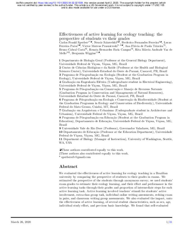 (PDF) Effectiveness of active learning for ecology teaching: the ...