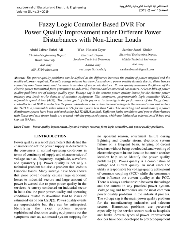 (PDF) Fuzzy Logic Controller Based DVR For Power Quality Improvement ...