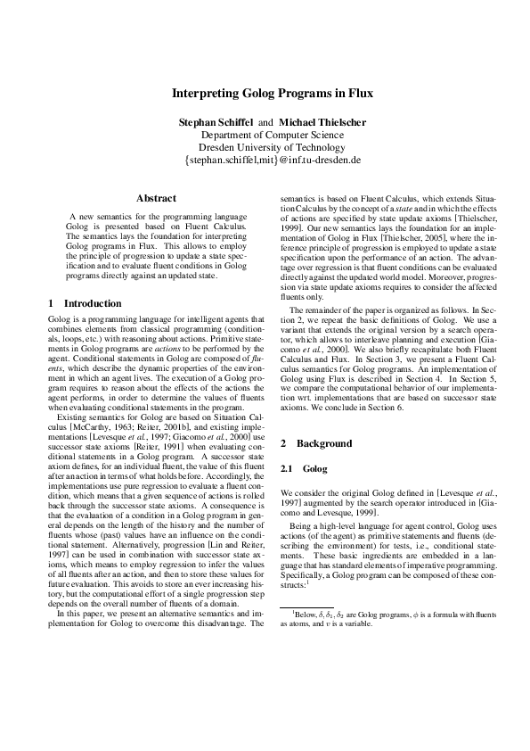 (PDF) Interpreting golog programs in flux  Stephan Schiffel - Academia.edu