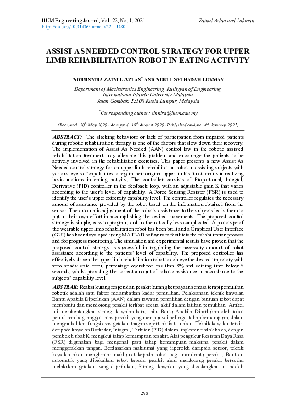 (PDF) Assist as Needed Control Strategy for Upper Limb Rehabilitation ...