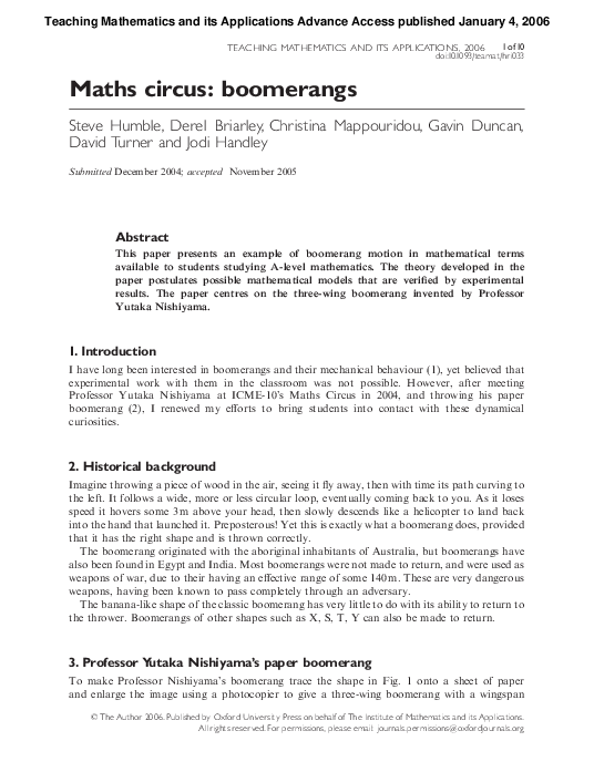 (PDF) Maths circus: boomerangs
