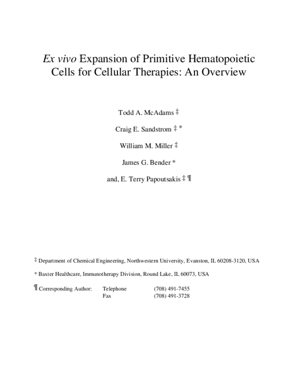 (PDF) Ex vivo expansion of primitive hematopoietic cells for cellular ...