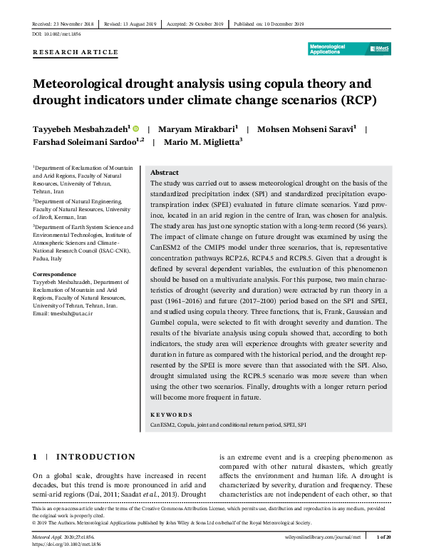 (PDF) Meteorological drought analysis using copula theory and drought ...