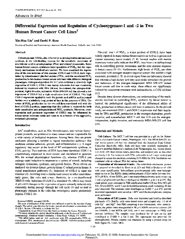 (PDF) Differential expression and regulation of cyclooxygenase-1 and -2 ...
