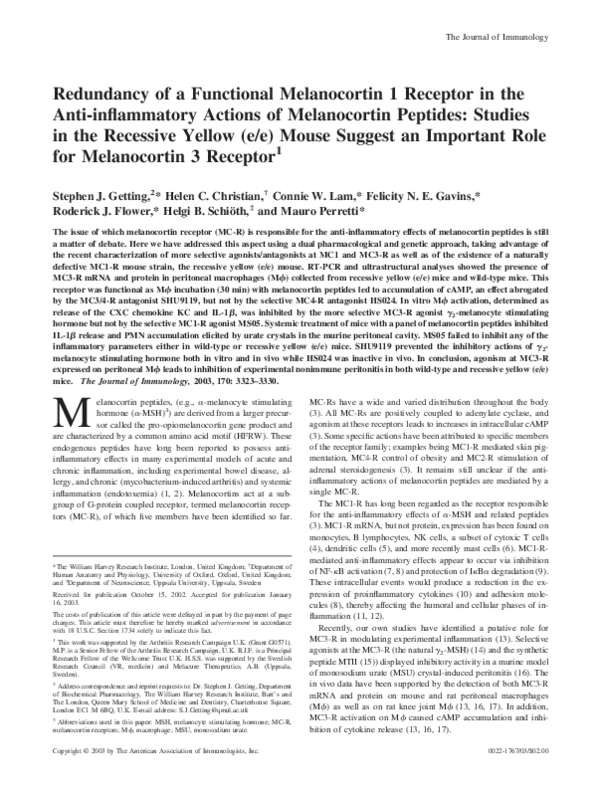(PDF) Redundancy of a Functional Melanocortin 1 Receptor in the Anti ...