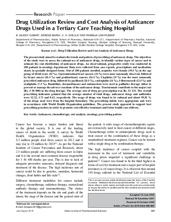 (PDF) Drug Utilization Review and Cost Analysis of Anticancer Drugs ...