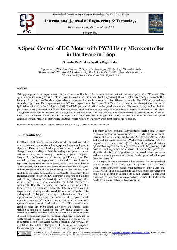 (PDF) A Speed Control of DC Motor with PWM Using Microcontroller in ...