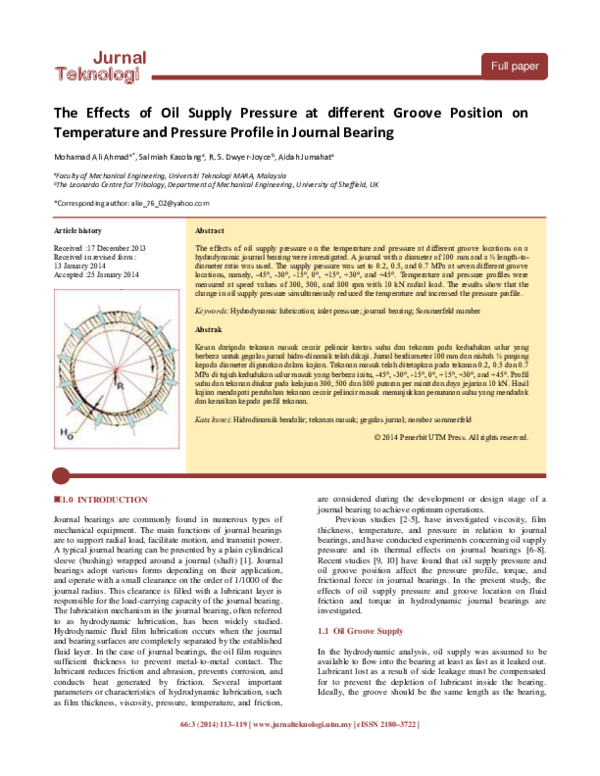 (PDF) The Effects of Oil Supply Pressure at Different Groove Position ...