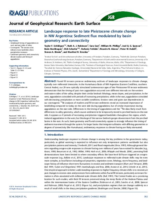 (PDF) Landscape response to late Pleistocene climate change in NW ...