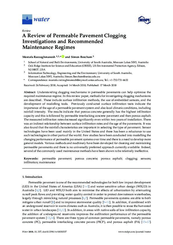 (PDF) A Review of Permeable Pavement Clogging Investigations and ...