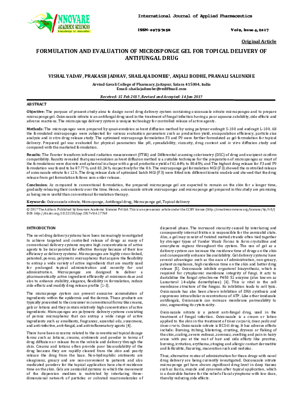 (PDF) Formulation and Evaluation of Microsponge Gel for Topical ...