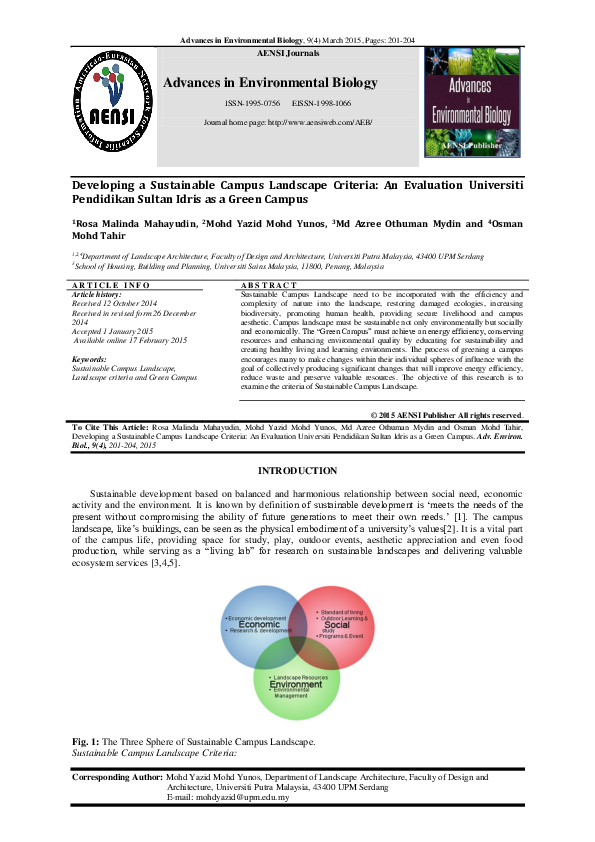(PDF) Developing a Sustainable Campus Landscape Criteria: An Evaluation ...