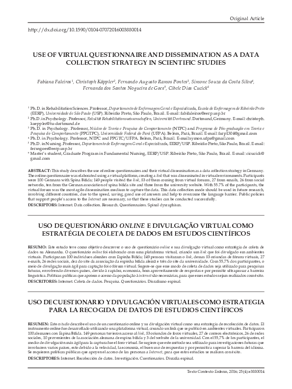 (PDF) Use of Virtual Questionnaire and Dissemination as a Data ...