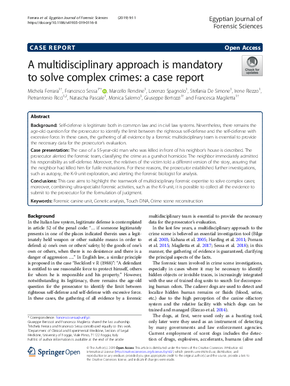 (PDF) A multidisciplinary approach is mandatory to solve complex crimes ...