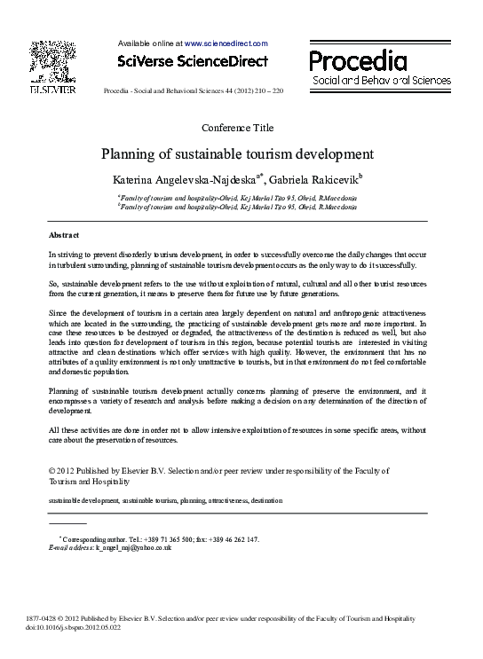 (PDF) Planning of Sustainable Tourism Development