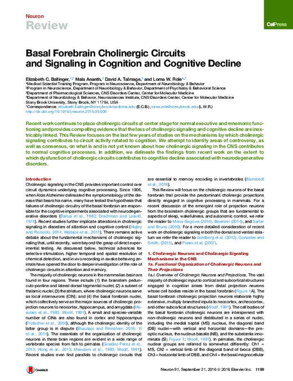 (PDF) Basal Forebrain Cholinergic Circuits and Signaling in Cognition ...