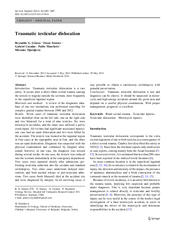 (PDF) Traumatic testicular dislocation
