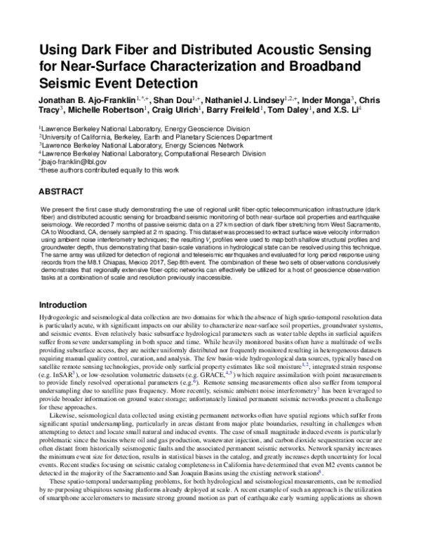 (PDF) Using Dark Fiber and Distributed Acoustic Sensing for Near ...