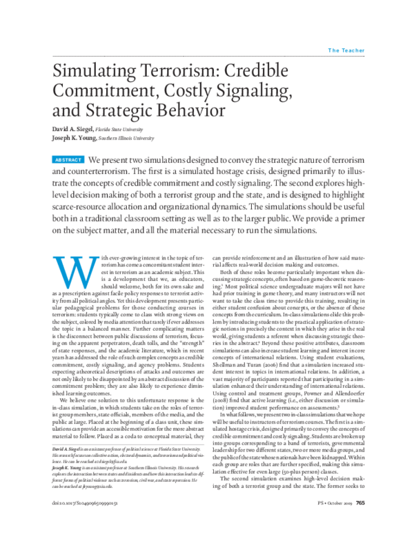 (PDF) Simulating terrorism: Credible commitment, costly signaling, and ...