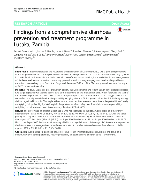 (PDF) Findings from a comprehensive diarrhoea prevention and treatment ...
