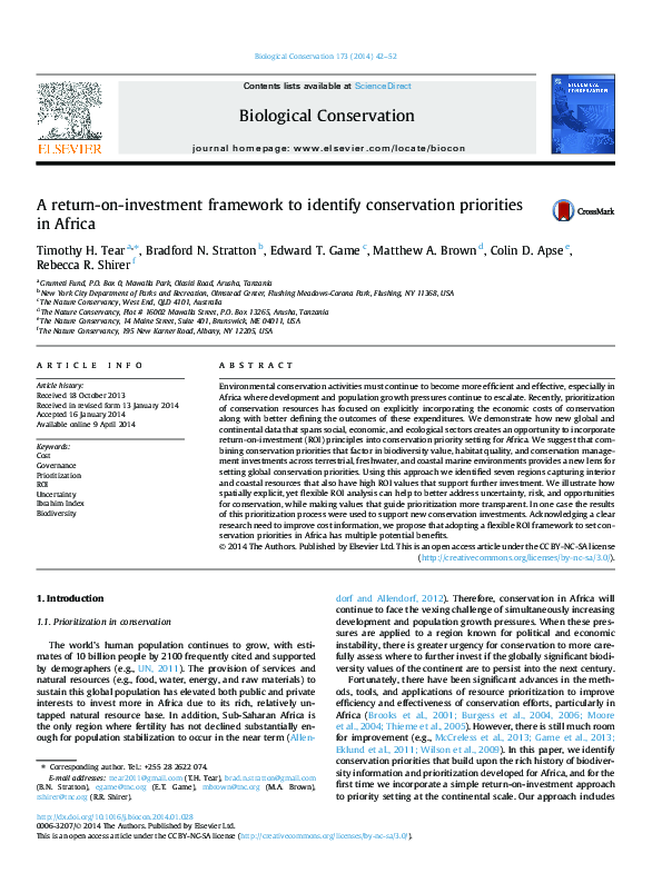 (PDF) A returnoninvestment framework to identify conservation