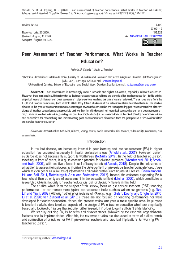 (PDF) Peer assessment of teacher performance: What works in teacher ...