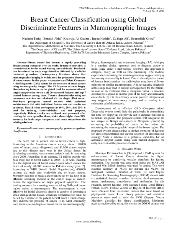 (PDF) Breast Cancer Classification using Global Discriminate Features ...
