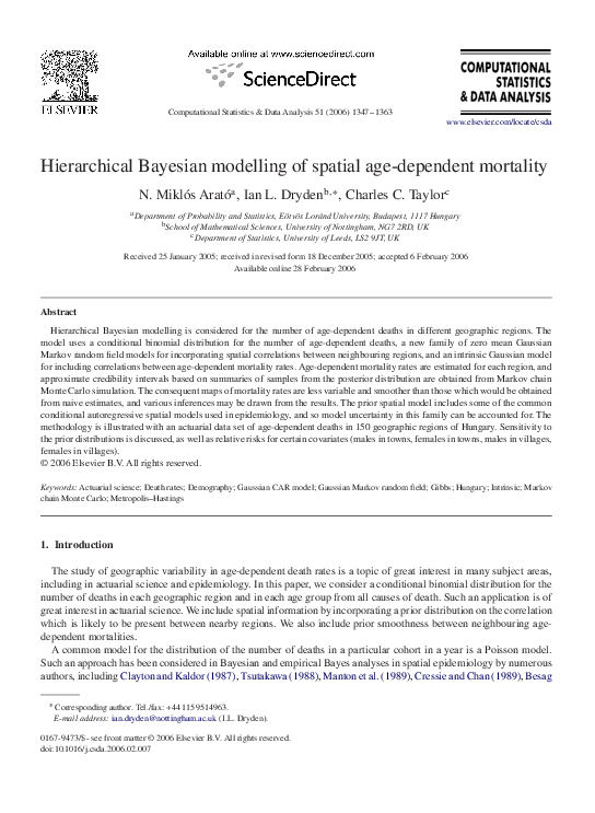 (PDF) Hierarchical Bayesian modelling of spatial age-dependent mortality