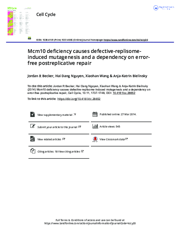 (PDF) Mcm10 deficiency causes defective-replisome-induced mutagenesis ...