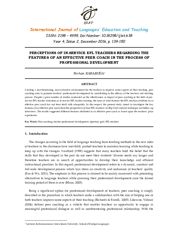 (PDF) Perceptions of In-Service EFL Teachers Regarding the Features of ...