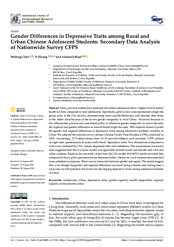 (PDF) Gender Differences in Depressive Traits among Rural and Urban ...