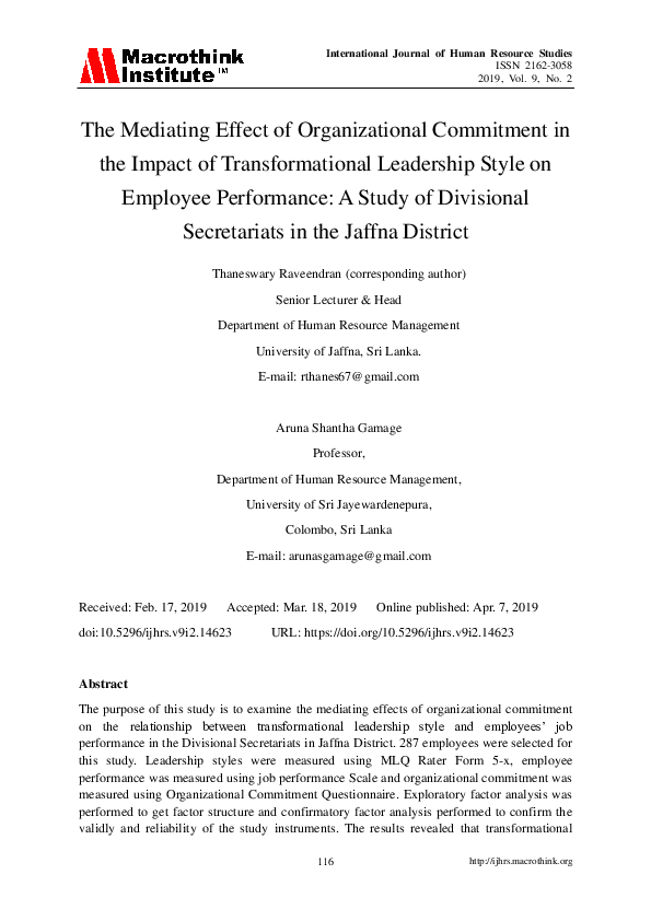 (PDF) The Mediating Effect of Organizational Commitment in the Impact ...