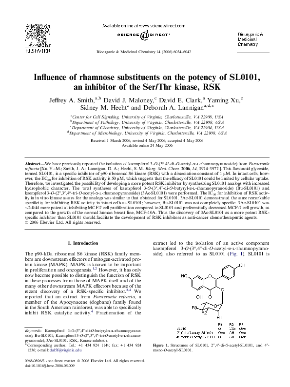 (PDF) Influence of rhamnose substituents on the potency of SL0101, an ...