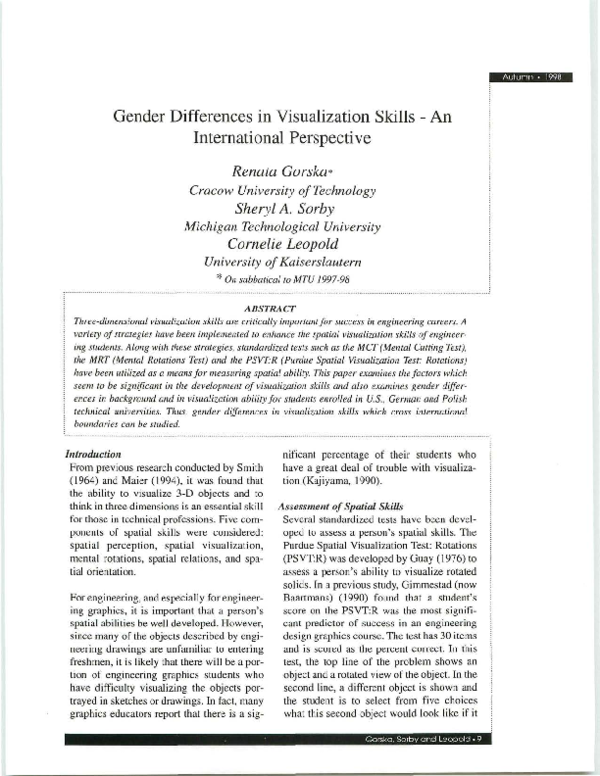 (PDF) Gender Differences in Visualization Skills - An International ...