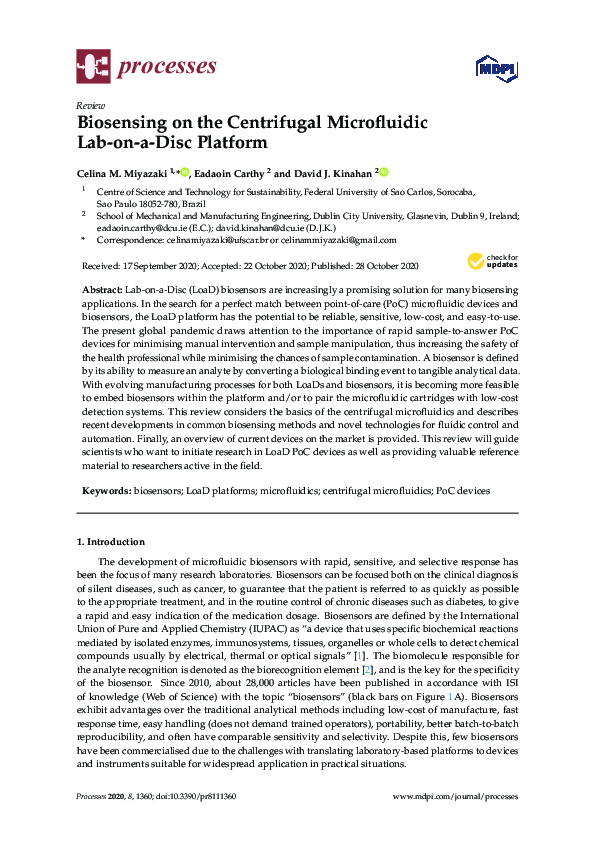 (PDF) Biosensing on the Centrifugal Microfluidic Lab-on-a-Disc Platform