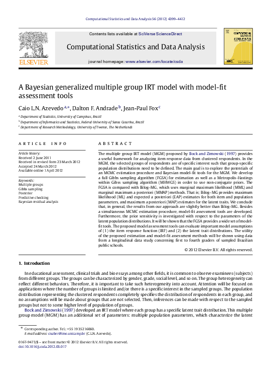 (PDF) A Bayesian generalized multiple group IRT model with model-fit ...