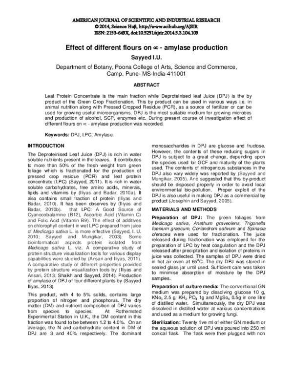 (PDF) Effect of different flours on -amylase production