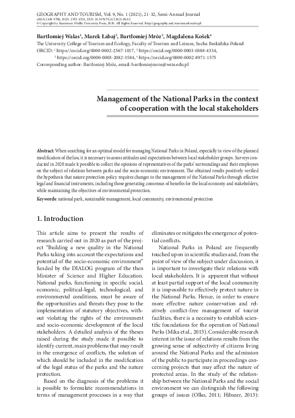 (PDF) Management of the National Parks in the context of cooperation ...