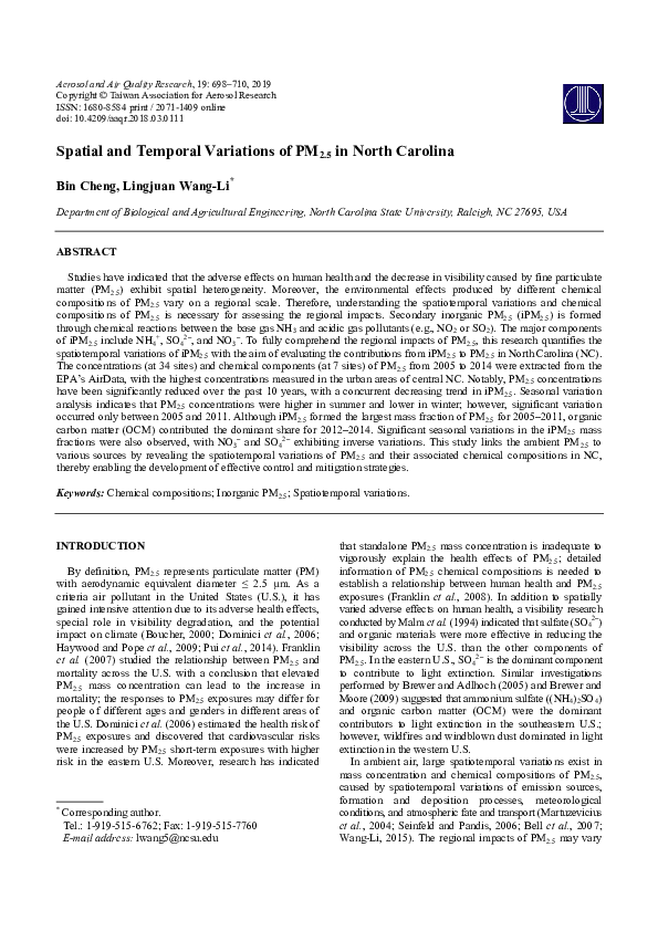 (PDF) Spatial and Temporal Variations of PM2.5 in North Carolina