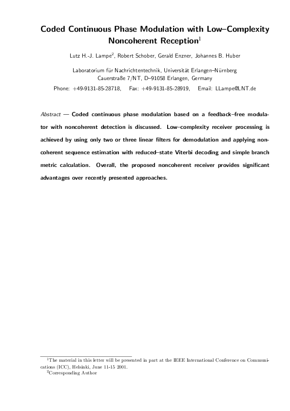 (PDF) Coded continuous phase modulation with low-complexity noncoherent ...