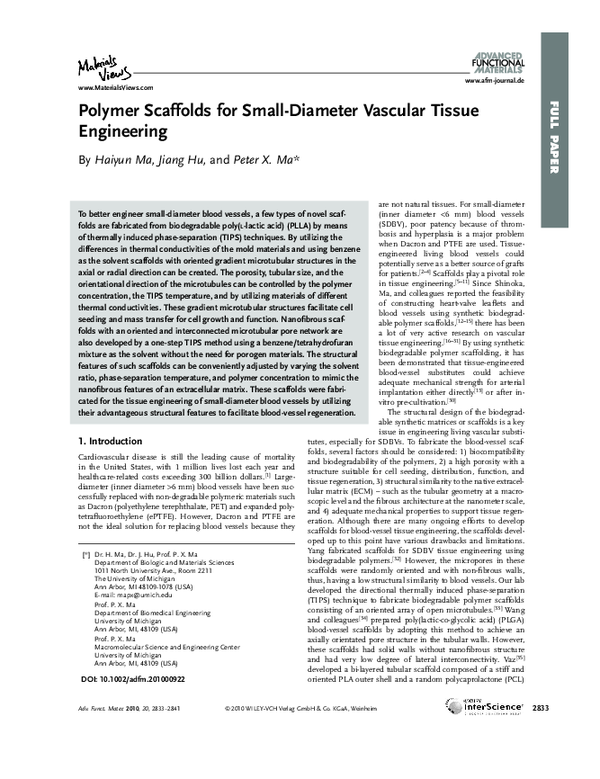 (PDF) Polymer Scaffolds for Small-Diameter Vascular Tissue Engineering ...
