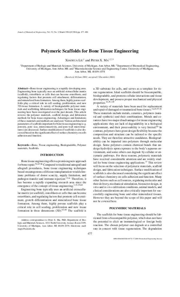 (PDF) Polymeric Scaffolds for Bone Tissue Engineering