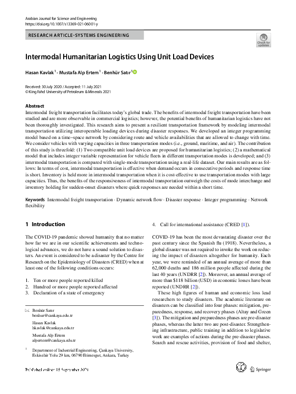 (PDF) Intermodal Humanitarian Logistics Using Unit Load Devices