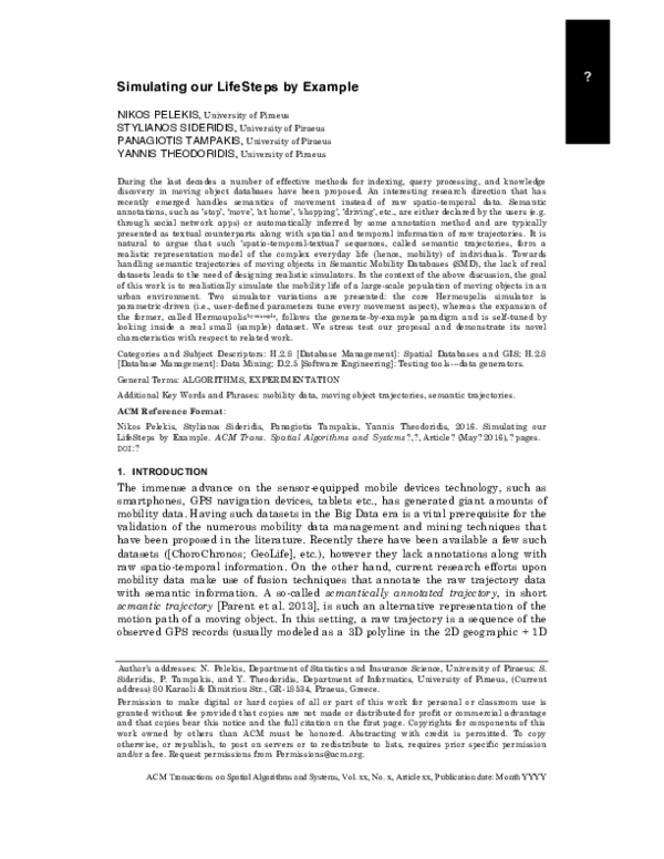 (PDF) Simulating Our LifeSteps by Example