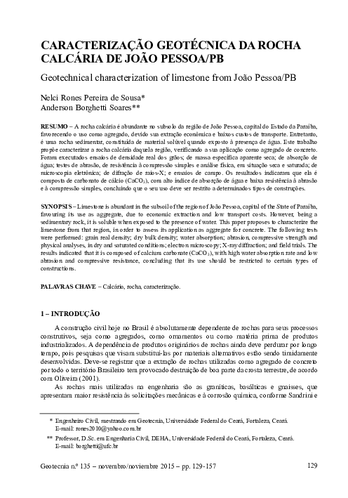 (PDF) Geotechnical characterization of limestone from Joo Pessoa/PB
