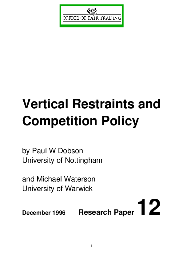 (PDF) Vertical restraints and competition policy Michael Waterson Academia.edu